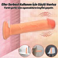 Elvis - Kumandalı Vantuzlu Testissiz Güçlü Titreşimli Gerçekçi Yapay Penis Realistik Dokuda Dildo 18 CM