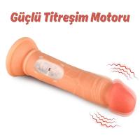 Elvis - Kumandalı Vantuzlu Testissiz Güçlü Titreşimli Gerçekçi Yapay Penis Realistik Dokuda Dildo 18 CM