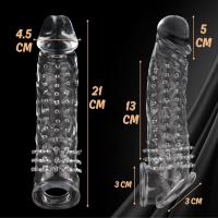 Gerçekçi Dokuda Penis Büyütücü 5 CM Uzatma Dolgulu ve Kalınlaştırıcı Realistik Şeffaf Penis Kılıfı 21 CM