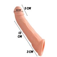 Gerçekçi Doku Penis Büyütücü 5 CM Uzatma Dolgulu ve Kalınlaştırıcı Testis Halkalı Realistik Penis Kılıfı 21 CM