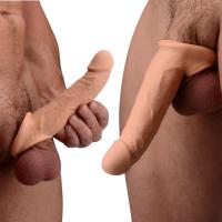 Gerçekçi Doku Penis Büyütücü 5 CM Uzatma Dolgulu ve Kalınlaştırıcı Testis Halkalı Realistik Penis Kılıfı 21 CM