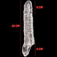 Gerçekçi Doku Penis Büyütücü ve Kalınlaştırıcı 6 CM Uzatmalı Şeffaf Realistik Penis Kılıfı 25 CM