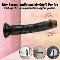Kendrick - Kumandalı Vantuzlu Testissiz Güçlü Titreşimli Gerçekçi Zenci Yapay Penis Realistik Dokuda Dildo 22 CM