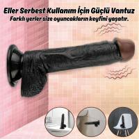 Ricky - Kumandalı Vantuzlu Güçlü Titreşimli Gerçekçi Zenci Yapay Penis Realistik Dokuda Dildo 20 CM