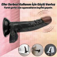 Ryan - Kumandalı Vantuzlu Güçlü Titreşimli Gerçekçi Zenci Yapay Penis Realistik Dokuda Dildo 21 CM