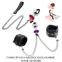 Paslanmaz Çelik Mavi Kalpli Mücevher Taşlı Pürüzsüz Gold Metal Anal Butt Plug - Küçük Boy