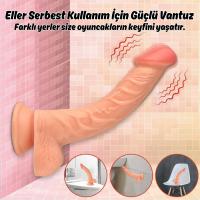 Wesley - Kumandalı Vantuzlu Eğik Yapı Güçlü Titreşimli Gerçekçi Yapay Penis Realistik Dokuda Dildo 22 CM