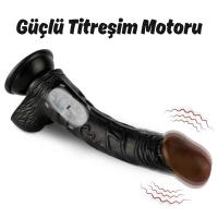 Wesley - Kumandalı Vantuzlu Eğik Yapı Güçlü Titreşimli Gerçekçi Zenci Yapay Penis Realistik Dokuda Dildo 22 CM