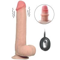 Calvin - Hareketli Kayar Deri Çift Katmanlı Realistik Vibratör Dildo Ultra Yumuşak Gerçekçi Titreşimli Yapay Penis
