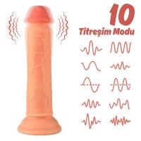 Elvis - Kumandalı Vantuzlu Testissiz Güçlü Titreşimli Gerçekçi Yapay Penis Realistik Dokuda Dildo 18 CM