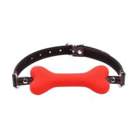 Fetish Beginner Deri Kemerli Yumuşak Silikon Kırmızı Köpek Kemiği Ağız Tıkacı Dog Bone Mouth Gag
