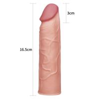 Gerçekçi Doku Penis Büyütücü 3 CM Uzatma Dolgulu ve Kalınlaştırıcı Realistik Penis Kılıfı 16 CM