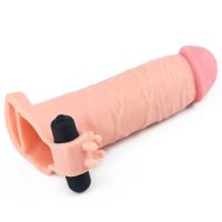 Gerçekçi Doku Penis Büyütücü Kalınlaştırıcı 3 CM Uzatmalı Klitoris Uyarıcı Titreşimli Realistik Penis Kılıfı 16 CM