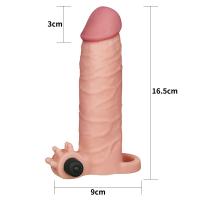 Gerçekçi Doku Penis Büyütücü Kalınlaştırıcı 3 CM Uzatmalı Klitoris Uyarıcı Titreşimli Realistik Penis Kılıfı 16 CM