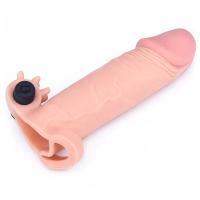 Gerçekçi Doku Penis Büyütücü Kalınlaştırıcı 5 CM Uzatmalı Klitoris Uyarıcı Titreşimli Realistik Penis Kılıfı 17 CM