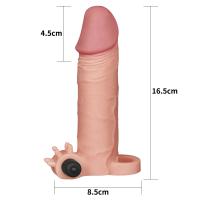Gerçekçi Doku Penis Büyütücü Kalınlaştırıcı 5 CM Uzatmalı Klitoris Uyarıcı Titreşimli Realistik Penis Kılıfı 17 CM