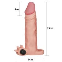 Gerçekçi Doku Penis Büyütücü Kalınlaştırıcı 5 CM Uzatmalı Klitoris Uyarıcı Titreşimli Realistik Penis Kılıfı 19 CM