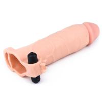 Gerçekçi Doku Penis Büyütücü ve Kalınlaştırıcı 5.5 CM Uzatmalı Klitoris Uyarıcı Titreşimli Realistik Penis Kılıfı 20 CM