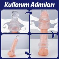 Gerçekçi Doku Penis Büyütücü ve Kalınlaştırıcı 4 CM Uzatmalı Şeffaf Realistik Penis Kılıfı 21 CM