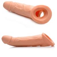 Gerçekçi Doku Penis Büyütücü ve Kalınlaştırıcı 3 CM Uzatmalı Testis Halkalı Realistik Penis Kılıfı 21 CM