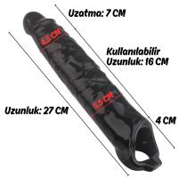 Gerçekçi Doku Penis Büyütücü ve Kalınlaştırıcı 7 CM Uzatmalı Zenci Realistik Penis Kılıfı 27 CM