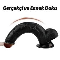 Jadon - Kumandalı Vantuzlu Güçlü Titreşimli Gerçekçi Zenci Yapay Penis Realistik Dokuda Dildo 23 CM