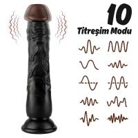 Kendrick - Kumandalı Vantuzlu Testissiz Güçlü Titreşimli Gerçekçi Zenci Yapay Penis Realistik Dokuda Dildo 22 CM