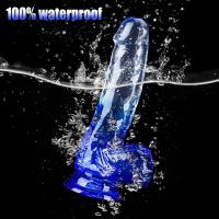 MYST COLOR Dildo Realistik Jel Dokuda Vantuzlu Ultra Yumuşak Şeffaf Mavi Yapay Penis