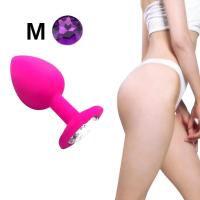 Çıkar-Tak Parlak Mavi Yuvarlak Mücevher Taşlı Mor Pürüzsüz Silikon Anal Butt Plug - Büyük Boy