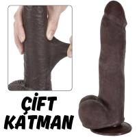 Ruben - Hareketli Kayar Deri Çift Katmanlı Realistik Vibratör Dildo Ultra Yumuşak Gerçekçi Titreşimli Zenci Yapay Penis