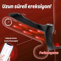 Şarjlı Telefon Kontrollü Perine Uyarıcı Kılıf G Nokta Uyarıcı Titreşimli Penis Halkası