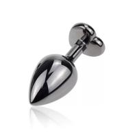 Paslanmaz Çelik Mor Kalpli Mücevher Taşlı Pürüzsüz Siyah Metal Anal Butt Plug - Küçük Boy