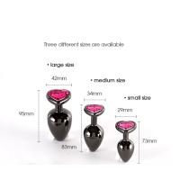 Paslanmaz Çelik Mor Kalpli Mücevher Taşlı Pürüzsüz Siyah Metal Anal Butt Plug - Orta Boy