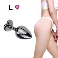 Paslanmaz Çelik Mor Kalpli Mücevher Taşlı Pürüzsüz Siyah Metal Anal Butt Plug - Büyük Boy