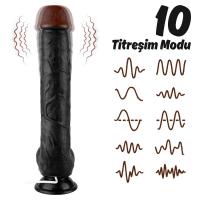 Thomas - Kumandalı Büyük Boy Güçlü Titreşimli Gerçekçi Zenci Yapay Penis Realistik Dokuda Dildo 28 CM