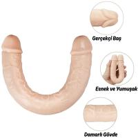 Ultra Soft Realistic Double Ended Dildo Yumuşak Doku Gerçekçi Çift Taraflı Realistik Yapay Penis 33 CM