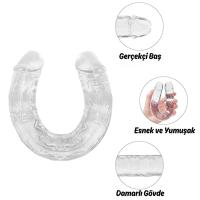 Ultra Soft Realistic Double Ended Clear Dildo Yumuşak Doku Gerçekçi Çift Taraflı Büyük Boy Realistik Şeffaf Yapay Penis 43 CM