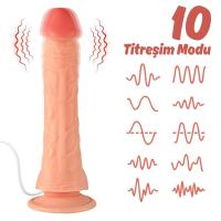 Wesley - Kumandalı Vantuzlu Eğik Yapı Güçlü Titreşimli Gerçekçi Yapay Penis Realistik Dokuda Dildo 22 CM