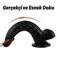 Wesley - Kumandalı Vantuzlu Eğik Yapı Güçlü Titreşimli Gerçekçi Zenci Yapay Penis Realistik Dokuda Dildo 22 CM